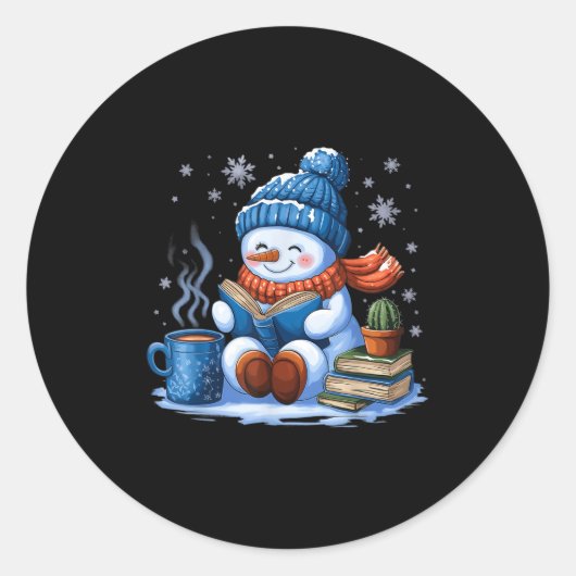 Sticker Rond Snowman Lecture Livre Amateurs Noël ver de livre L (Devant)