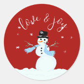 Sticker Rond Snowman Love n Joy Red Christmas Enveloppe Sceau (Devant)
