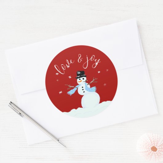 Sticker Rond Snowman Love n Joy Red Christmas Enveloppe Sceau (Enveloppe)