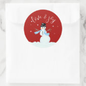 Sticker Rond Snowman Love n Joy Red Christmas Enveloppe Sceau (Sac)
