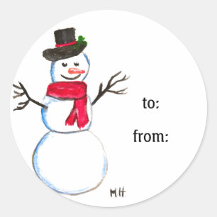 Sticker Rond Snowman Mignonne Visage Enfants Hiver Snowmen