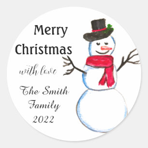 Sticker Rond Snowman Mignonne Visage Enfants Hiver Snowmen
