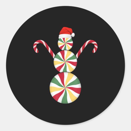 Sticker Rond Snowman Peppermint Candies Merry Christmas Pajamas (Devant)