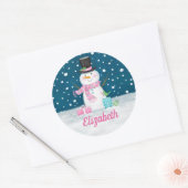 Sticker Rond Snowman Pink Cute Personalized Christmas Holiday (Enveloppe)
