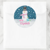 Sticker Rond Snowman Pink Cute Personalized Christmas Holiday (Sac)