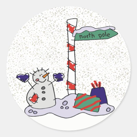 Sticker Rond Snowman & Pôle Nord - (Devant)