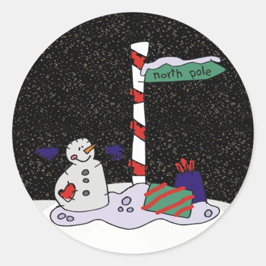 Sticker Rond Snowman & Pôle Nord - (Devant)