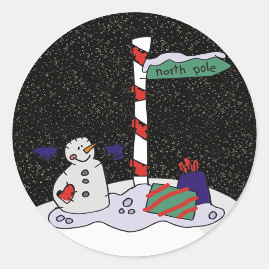 Sticker Rond Snowman & Pôle Nord - (Devant)