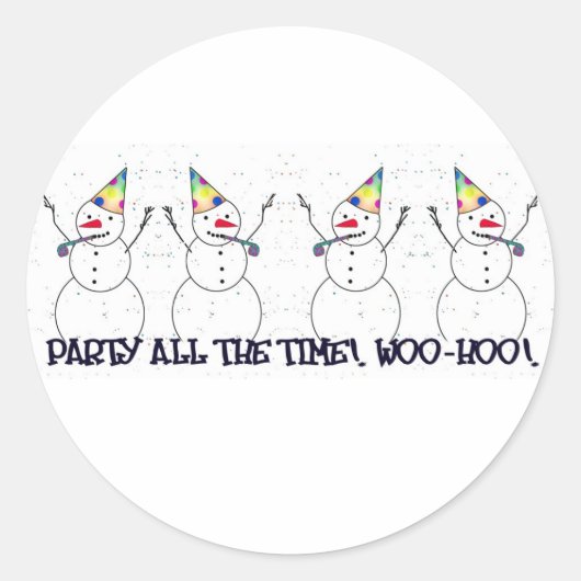 Sticker Rond Snowman Prêt Pour Une Fête ! (Devant)