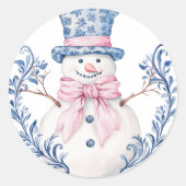 Sticker Rond Snowman rose et bleu (Devant)
