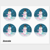 Sticker Rond Snowman rose mignon Noël personnalisé (Feuille)