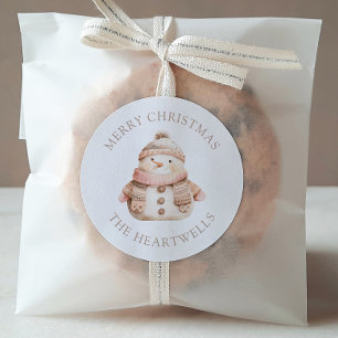 Sticker Rond Snowman rose mignon Personnalisé Joyeux Noël