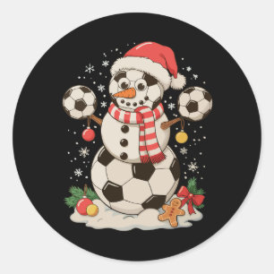 Sticker Rond Snowman Soccer Noël Fête hiver Noël Sport