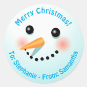 Sticker Rond Snowman Souriant cool Avec Nez De Carotte (Devant)