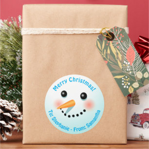 Sticker Rond Snowman Souriant cool Avec Nez De Carotte
