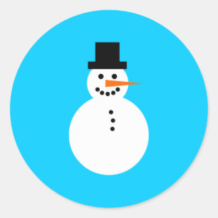 Sticker Rond Snowman souriant sur Sky Blue Winter Christmas