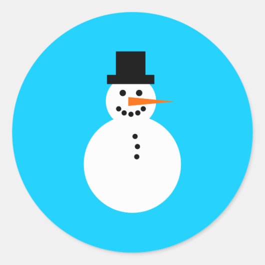 Sticker Rond Snowman souriant sur Sky Blue Winter Christmas (Devant)