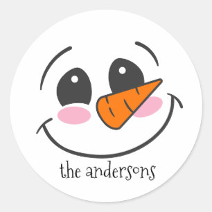 Sticker Rond Snowman Souriant Visage Personnalisé Nom de famill