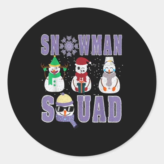 Sticker Rond Snowman Squad Funny Family Matching, Teacher And S (Devant)