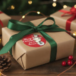 Sticker Rond Snowman vintage Sur Unicycle Custom Christmas<br><div class="desc">Dites Joyeux Noël cette année avec cet autocollant de vacances amusant qui présente une vintage interprétation d'un bonhomme de neige sur un transportant un monocycle et le sucre de canne et la corne. Personnalisez en ajoutant votre nom ou votre nom de famille.</div>