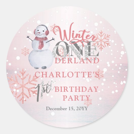Sticker Rond Snowman Winter ONE derland 1er anniversaire (Devant)