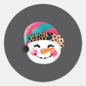 Sticker Rond Snowman With Santa Hat And Leopard Pattern  (Devant)