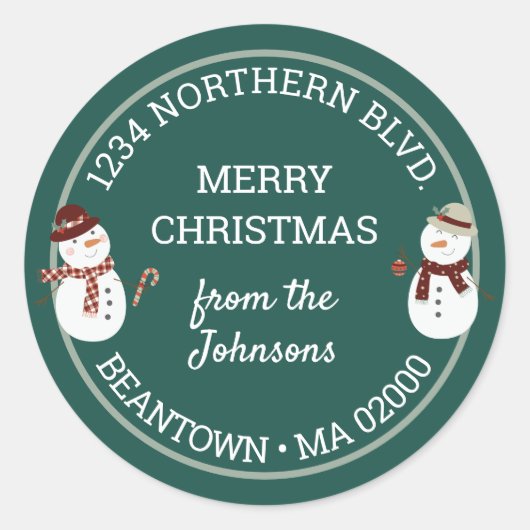 Sticker Rond Snowmen mignon en Écarts Plaid sur Turquoise (Devant)