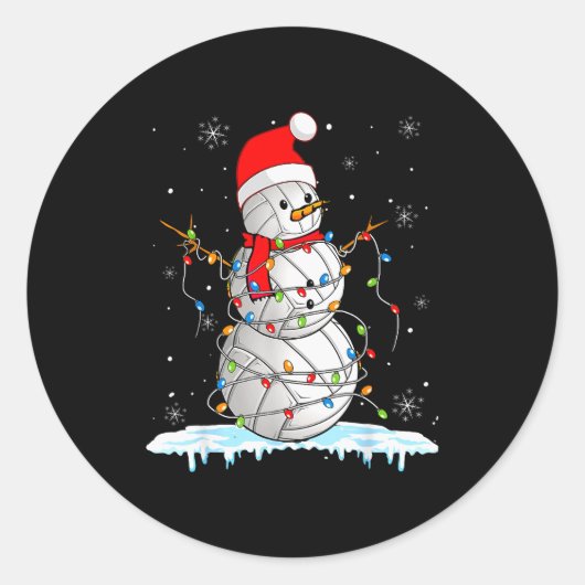 Sticker Rond Snowmies Santa Lights Christmas Snowman Volleyball (Devant)
