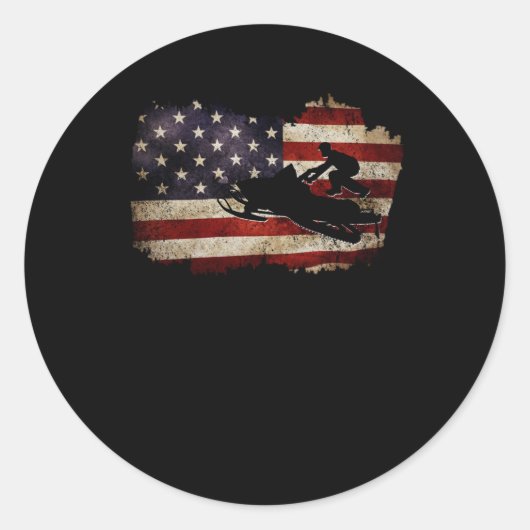 Sticker Rond Snowmobile USA Drapeau Snow Sled Patriotique (Devant)