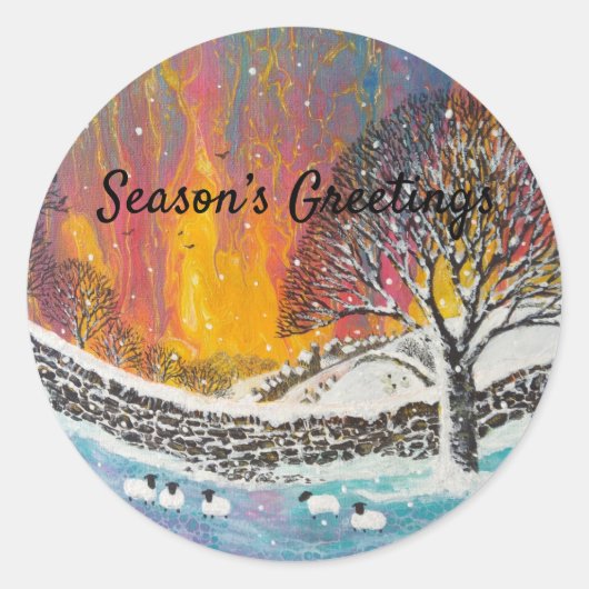 Sticker Rond Snowy Christmas Scene Carte de vacances (Devant)