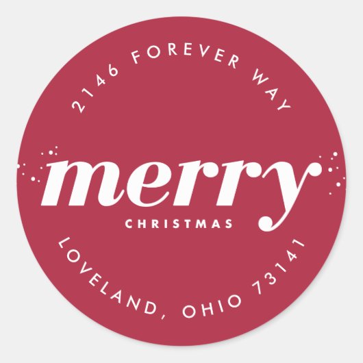 Sticker Rond Snowy Modern Joyeux Noël Retour Adresse (Devant)