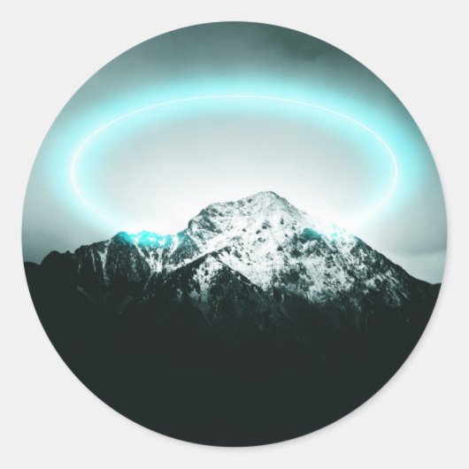 Sticker Rond Snowy mountain mysterious blue neon light (Devant)
