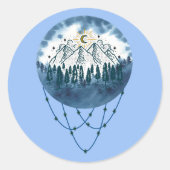 Sticker Rond Snowy Mountain Pine Tree Nature Adventure Extérieu (Devant)