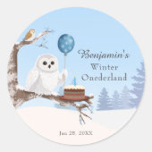 Sticker Rond Snowy Owl Winter Onederland Birthday (Devant)