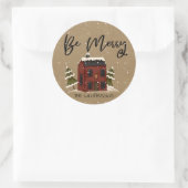 Sticker Rond Snowy Saltbox House Pays primitif Noël (Sac)