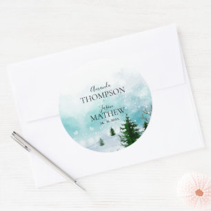 Sticker Rond Snowy Snowflakes Frosty Mariage d'hiver