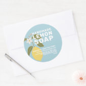 Sticker Rond Soap au citron artisanal moderne Botanique Bleu (Enveloppe)