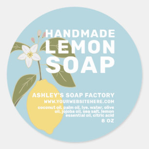 Sticker Rond Soap au citron artisanal moderne Botanique Bleu