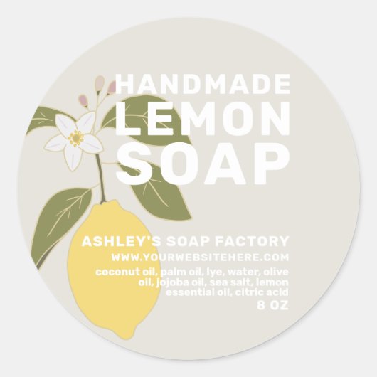 Sticker Rond Soap au citron confectionné à la main moderne Gris (Devant)