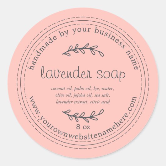 Sticker Rond Soap Rustique Lavande Faite À La Main Rose (Devant)