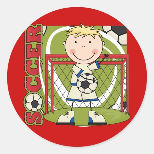 Sticker Rond SOCCER - Blond Boy Goalie T-shirts et cadeaux (Devant)