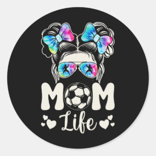 Sticker Rond Soccer Karate Maman Vie Messy Bun Leopard Mères D