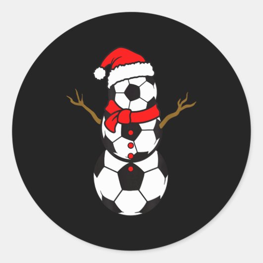 Sticker Rond Soccer Santa Hat Snowman Xmas Funny Soccer Lover C (Devant)