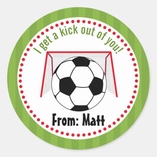 Sticker Rond Soccer Valentines École Nom personnalisé (Devant)