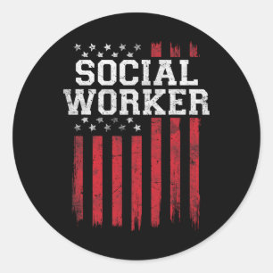 Sticker Rond Social Travailleur Américain Drapeau Patriot Patri