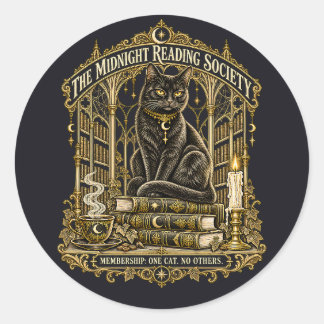Sticker Rond Société de lecture de minuit gothique au chat noir