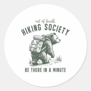 Sticker Rond Société de randonnée hors d'haleine ours drôle ple