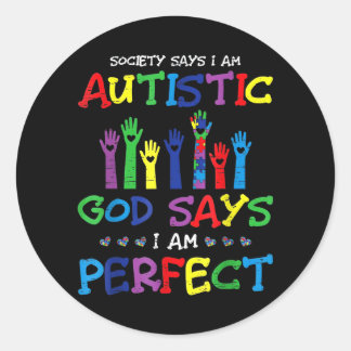 Sticker Rond Society says Autistic Autism Awareness Day Puzzle