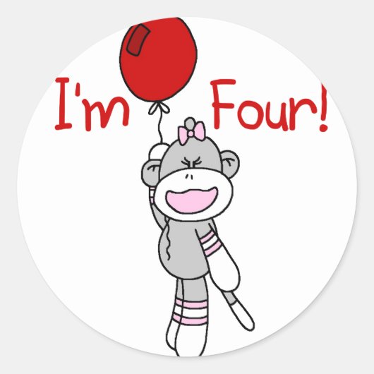 Sticker Rond Sock Monkey 4th Birthday Tshirts et cadeaux (Devant)