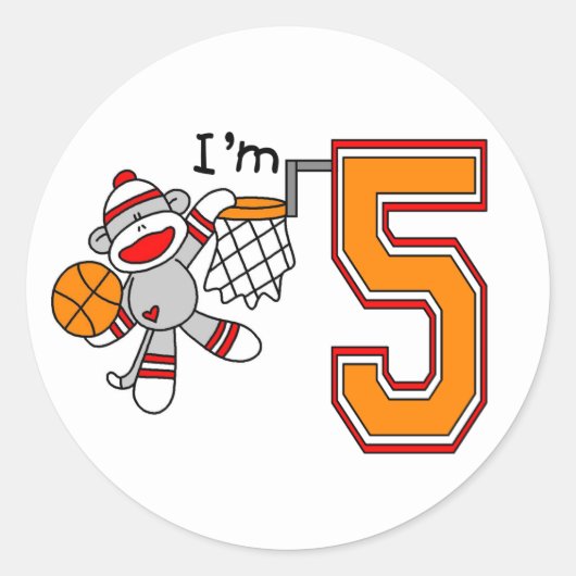 Sticker Rond Sock Monkey Hoops 5e anniversaire (Devant)